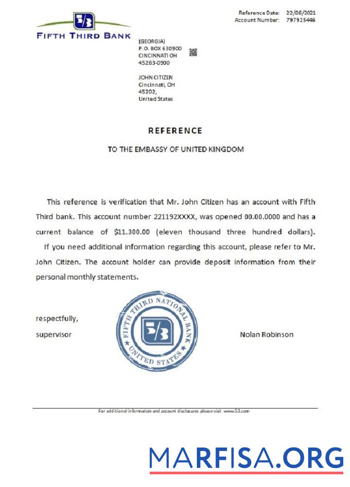 Realistic USA Fifth Third Bank reference template